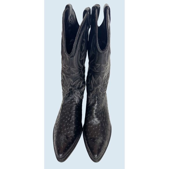 Vintage ACME Men's Black Ostrich Print Cowboy Western Boots Sz 9 1/2 D - Picture 3 of 8